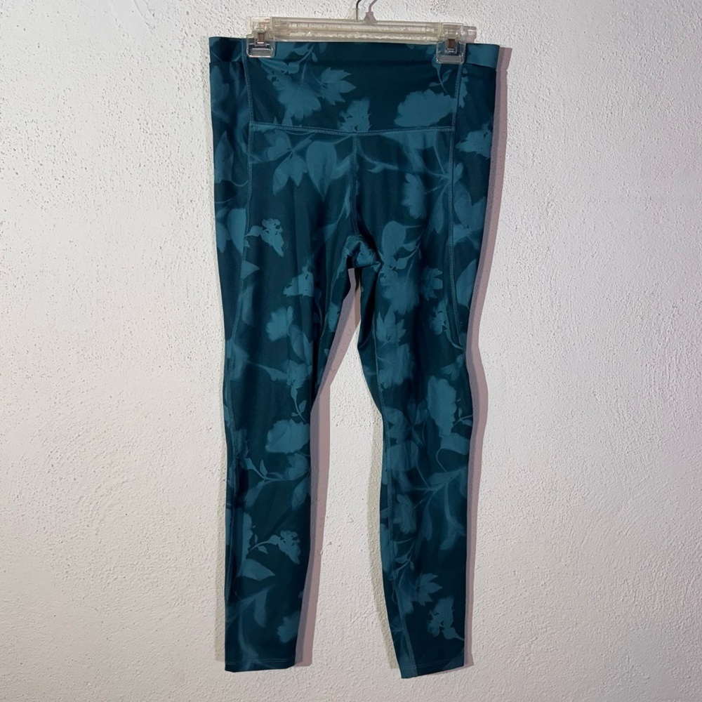 All in motion // blue teal floral print pocket leggings size large ap2